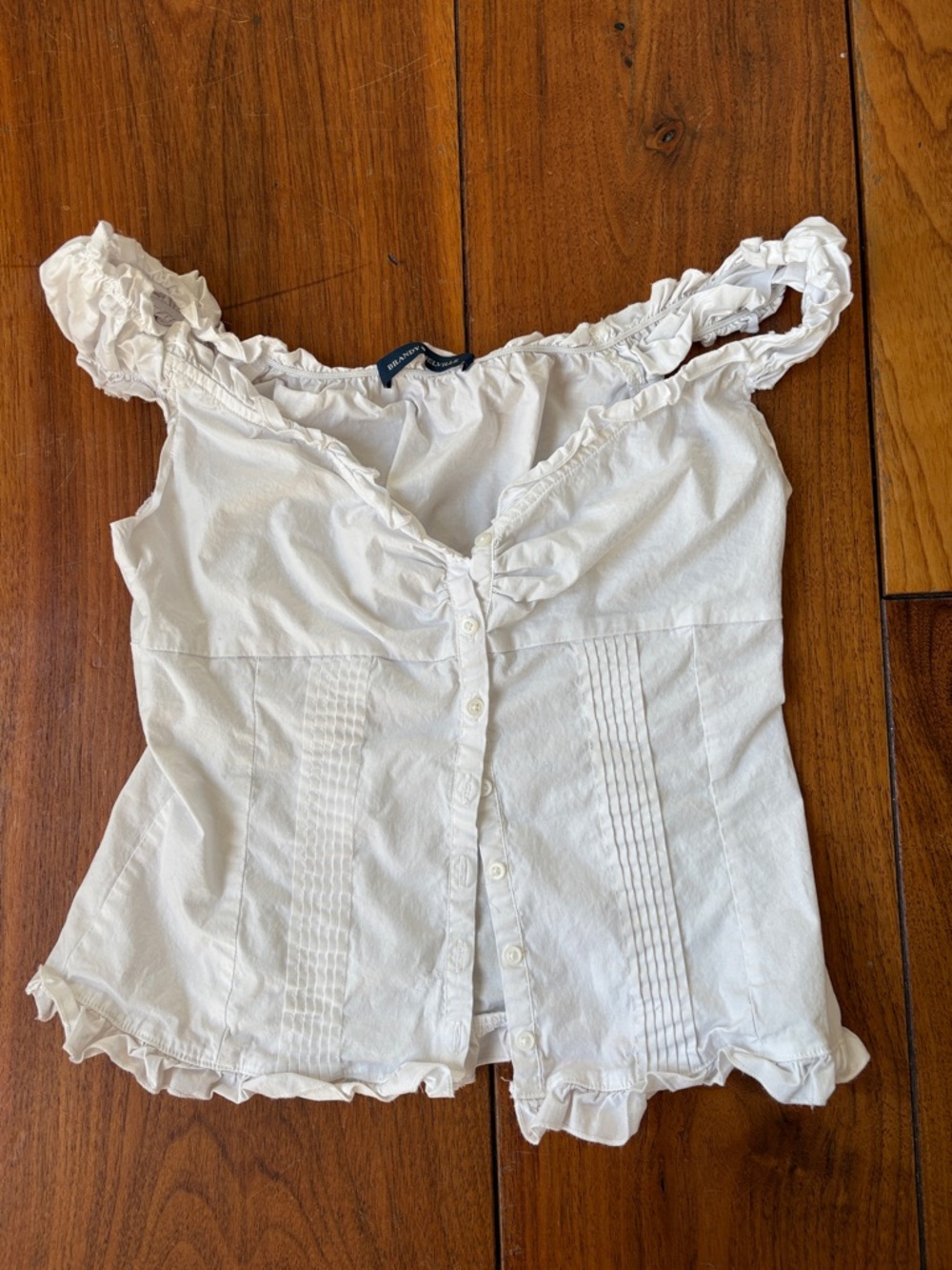 White Ruffled Button-Front Women's Top Brandy Melville